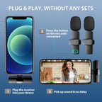 K9 Wireless Lavalier Microphone – Plug & Play Wireless Mic for iPhone, Android & PC – Dual Mic