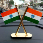 Indian Flag Hindustan Tiranga for Car Dashboard Table Home Decoration Decor Cross Design Stand