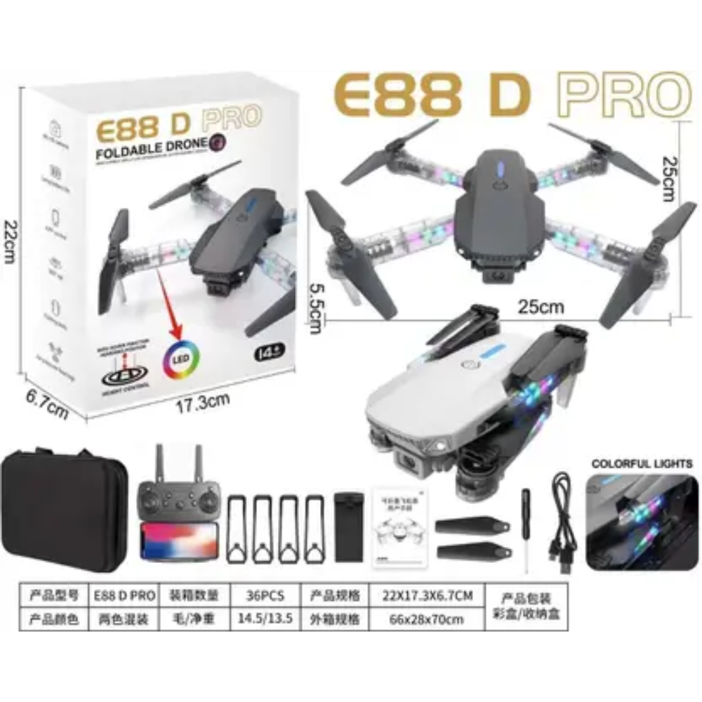 E88 D/E99 D Pro foldable led Remote Control Drone with Dual Camera Drone - Open Box