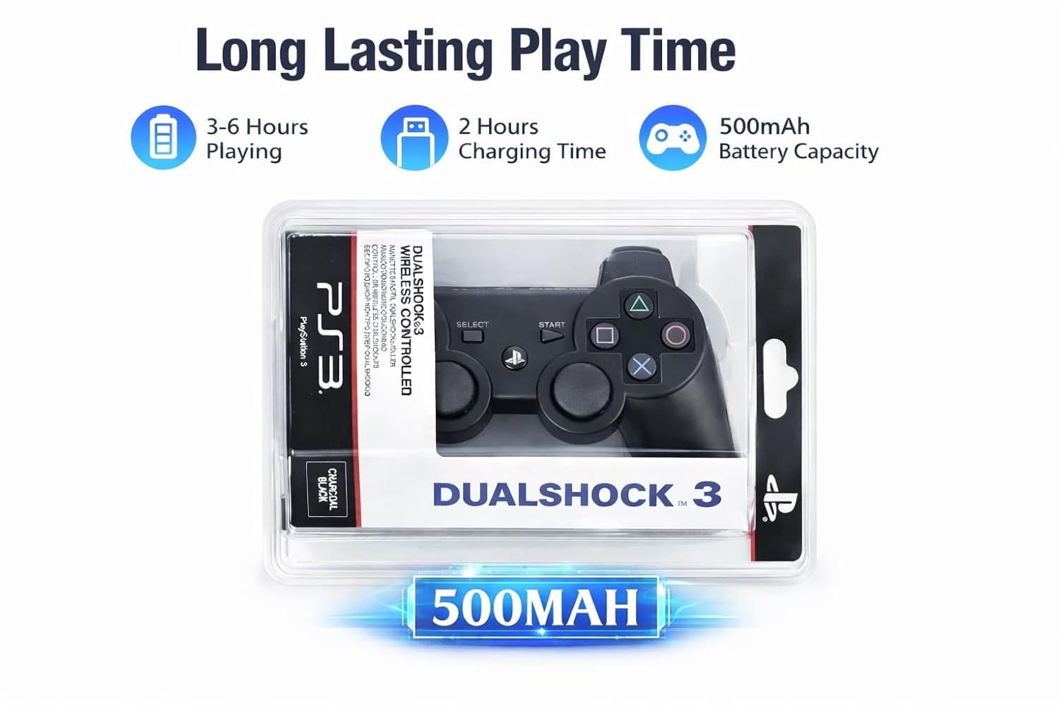 PS3 Dualshock Controller | Wireless Remote|Playstation 3|Compatible with PS-3 All Models (CHARGING CABLE NOT INCLUDED) Gaming Remote Control PS-3 DualShock